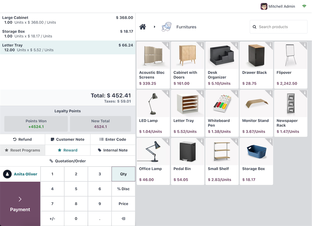 Interfaz de caja del módulo punto de venta